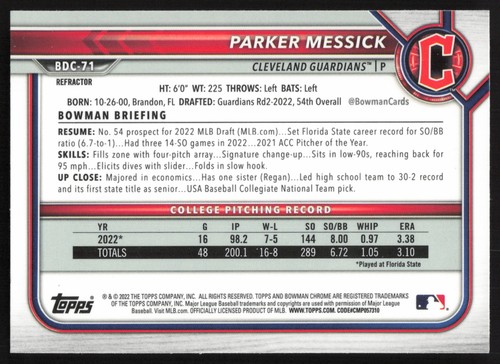 2022 Bowman Draft #BDC-71 Parker Messick Chrome Refractor - Picture 2 of 2