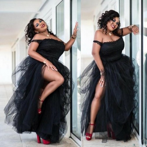 Black Plus Size Prom Dresses Split Off 