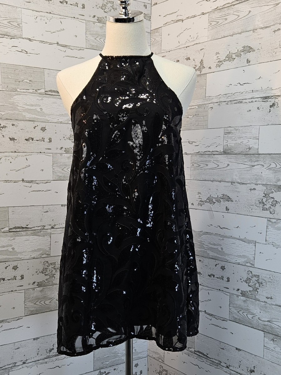 Show Me Your Mumu Gomez Sequin Halter Neck Mini Dress Xsmall Black | eBay