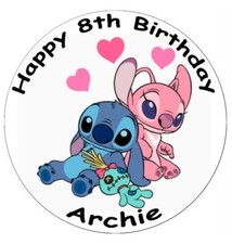 Stitch And Angel Personalised Edible Cake Topper Edible Wafer Paper 7.5"