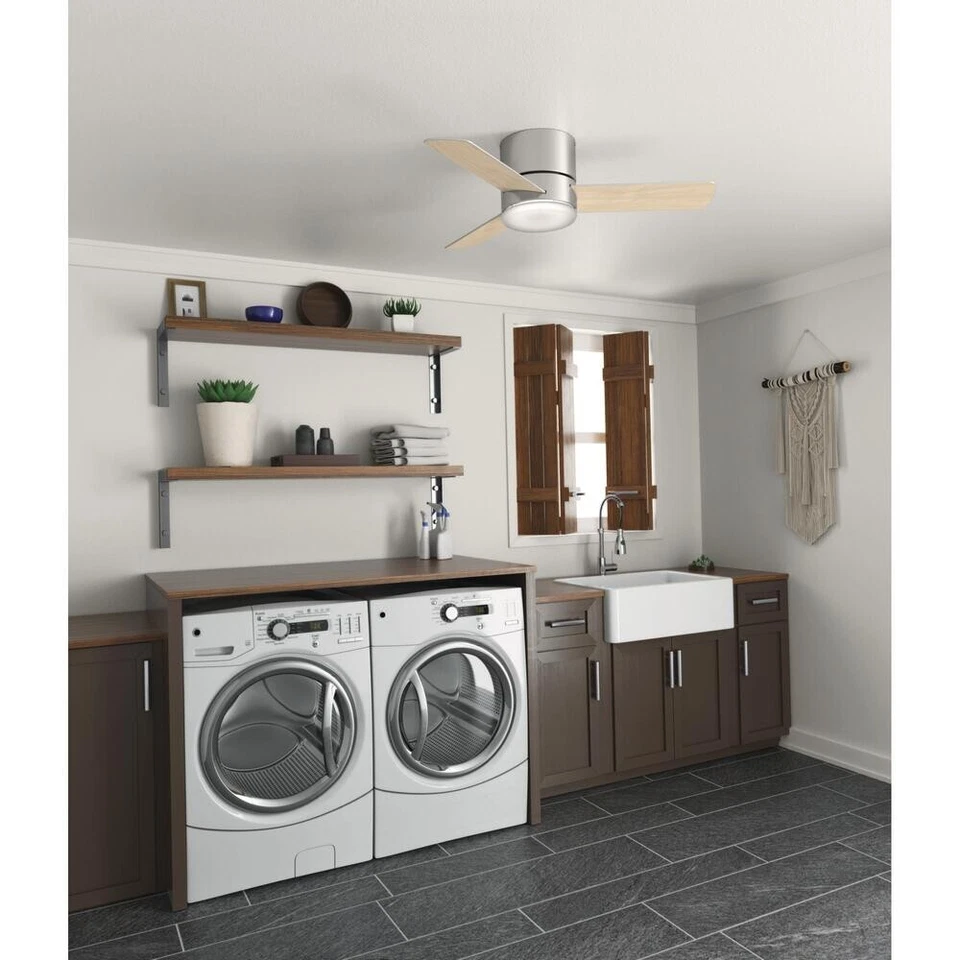 44" Brushed Nickel Remote LED Ceiling Fan Painted Cased White Glass Bowl Shade - Image 4 of 4