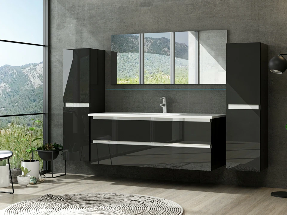 Badmöbel  Set Schwarz Hochglanz 6 Teilig Badezimmermöbel 60 cm  90 cm 120 Marcel - Bild 2 von 4