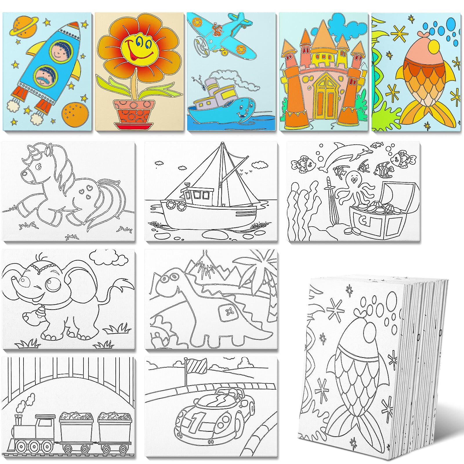 Fulmoon 36 Pcs Pre Drawn Canvas for Painting for Kids Adults Pre Printed Bulk...