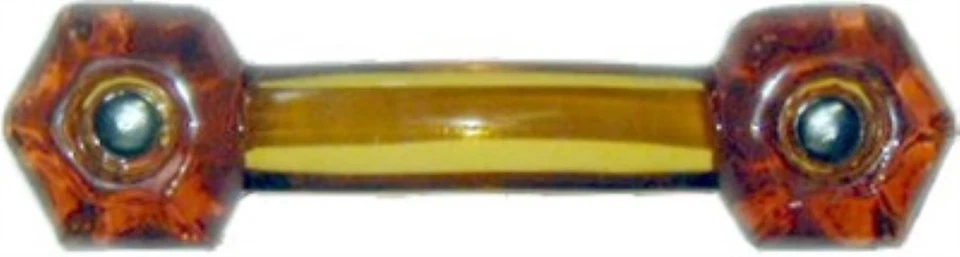 AMBER Glass Handle Hexagonal posts orange yellow flame honey brown Pull Knob old - Image 2 of 4