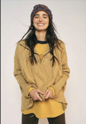 Felpa Trapuntata Free People Shiloh, Taglia XS, Colore Oro, Scollo A Zip, Orlo Hi-Lo, Nuova Con Etichette - Foto 3