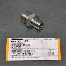 Parker Nipple Fitting 3/4X1/2FF33MSS, 3/4" x 1/2" BSPT Pipe, 316 SS, Hydraulic