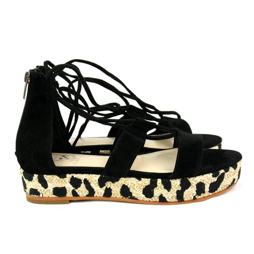 Vince Camuto Kellia Suede Leather Leopard Sisal Strappy Platform Sandals Black 9 - Picture 6 of 9