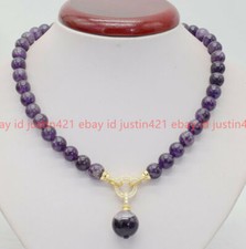 Genuine 10mm Natural Amethyst Round Gemstone Beads Pendant Necklace 16-32" AAA
