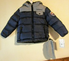 WEATHERPROOF CO. BOYS WINTER COAT SIZE 4 NAVY BLUE/GRAY REVERISBLE W/BEANIE NWT