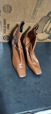 Nine West Ankle Boots Brown Leather Size 7.5 M N-Lagosta Zip Square Buckle