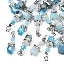 50 pcs Faceted Cube Blue Transparent Glass Charms For Jewelry Making 25.5x6x6mm