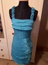 SANGRIA Ladies Short Dress Size 8 Blue Sleeveless Satin Layered Lined Strappy