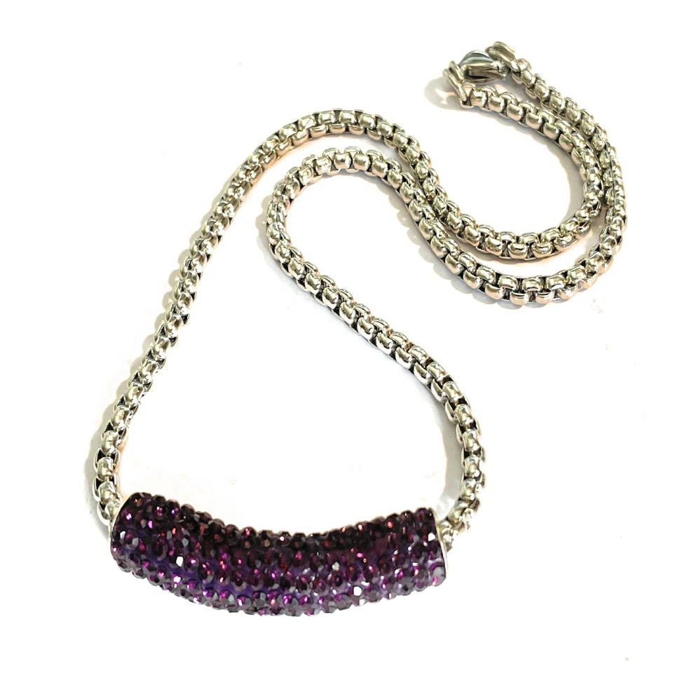 Collana Swarovski da donna in acciaio inox catenina con zirconi lunga 45 cm di - Immagine 2 di 4