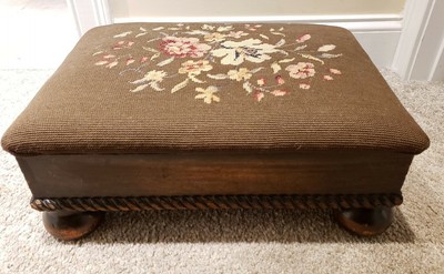 Antique 1800 S Needlepoint Footstool Ottoman J B Van Sciver Co