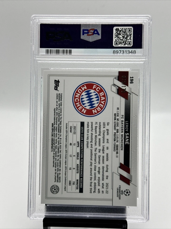 2022-23 Topps Chrome UEFA LEROY SANE #196 Pink Mini-Diamond Refractor /175 PSA 9 - Image 2 of 3