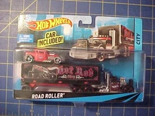 HOT WHEELS CITY ROAD ROLLER HOT ROD SHOP BLACK TRUCK WITH RED BONE SHAKER!  NIP