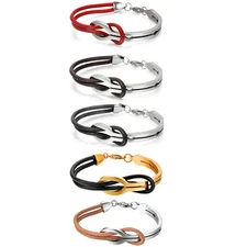 Men's Women's Leather Love Infinity Symbol Stainless Buckle Bracelet Cuff Bangle