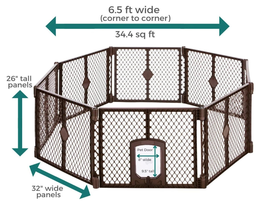 6.5' Wide Customizable Folding Dog Playpen Indoor/Outdoor. Made in USA. 8-panel