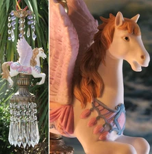 Lamp Chandelier SWAG Pegasus bead Purple porcelain Horse Carousel brass Vintage