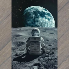 Art Print Man On The Moon Spaceship Strange ET Alien Ship Earth Space Astronaut