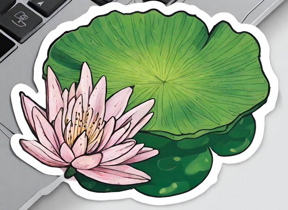 Pink Lilly Flower & Lilly Pad Sticker 2x3”