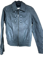 Love Label Retro Design Charcoal Grey Genuine Leather Jacket Uk Size 8