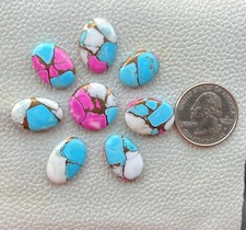 8 Piece Natural Cotton Candy Kingman Turquoise Mix Cabochon Gemstone 70 Ct F0 13