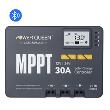 Power Queen 12V 24V 30A MPPT Solar Charge Controller with Bluetooth-Brand New