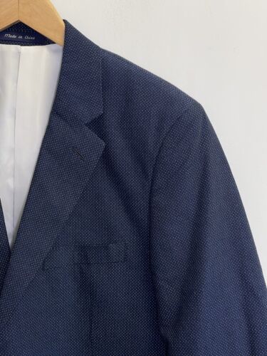 Alan Flusser Cotton Navy Blue White Polka Dot 2-Button L Blazer Jacket Coat - Picture 3 of 12