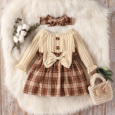 Baby Toddler Girl Christmas Spliced Plaid Dress