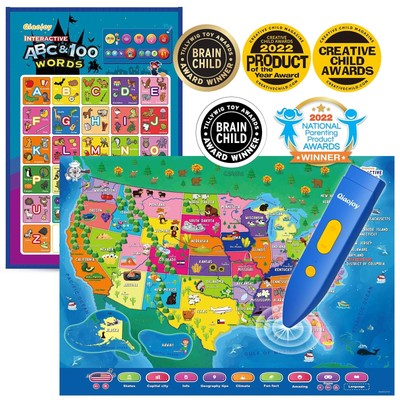 Bilingual Interactive for Kids Talking USA Map Alphabet Poster for Toddlers L...