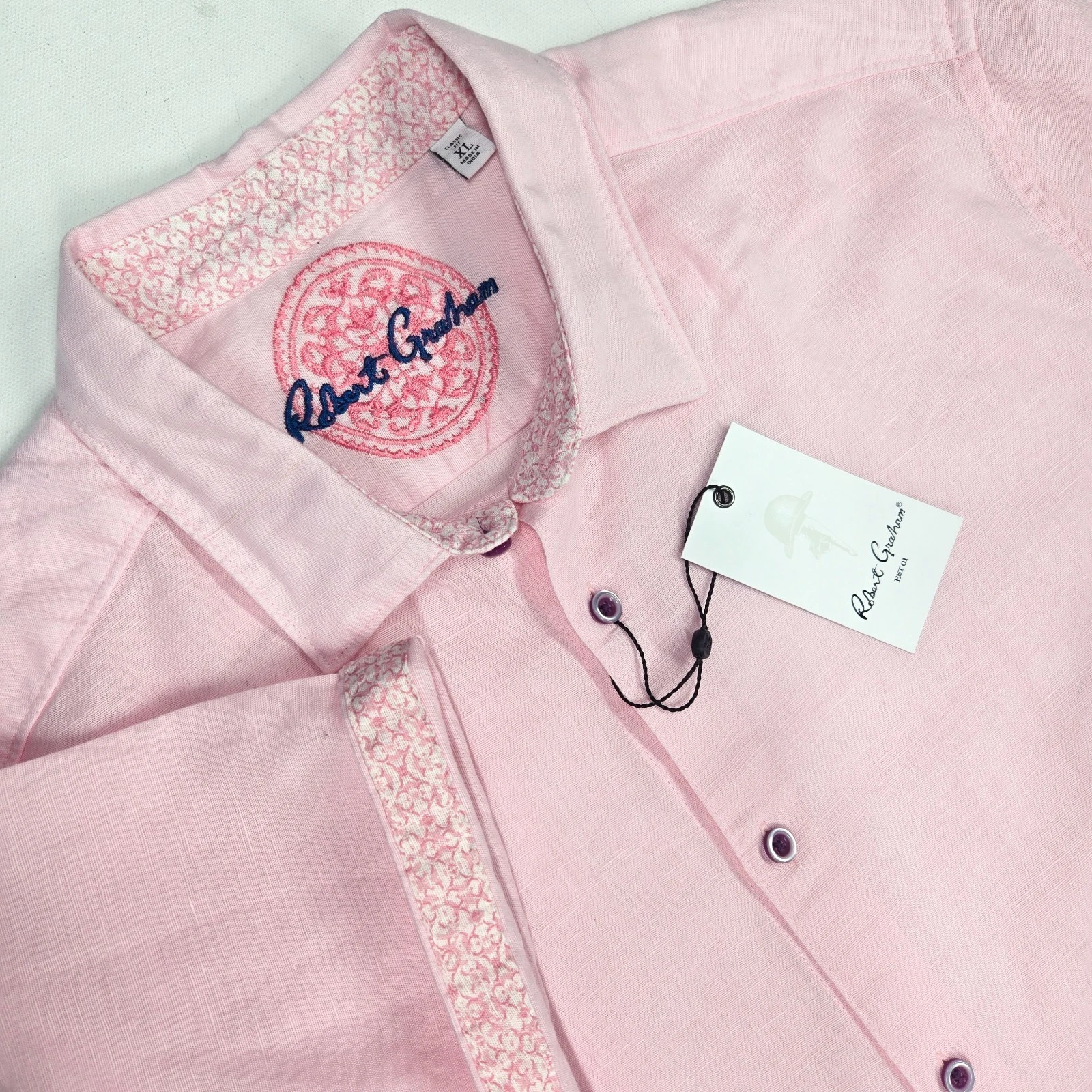 NEW Robert Graham XL Borsi Linen Blend Short Sleeve Button Shirt Pink Flip Cuff
Opens in a new windo
