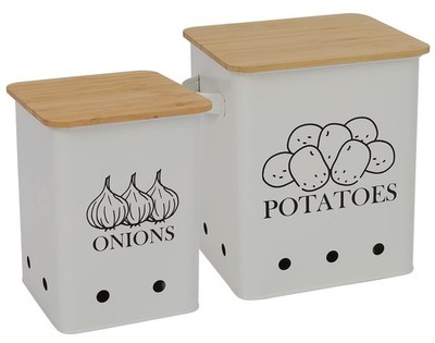Kitchen Vegetable Storage Tins Set of 2, Onion and Potato Storage Bins with W...