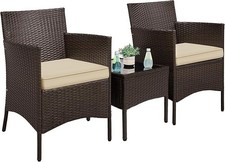 3 Pieces Patio Porch Furniture Set Outdoor PE Rattan Wicker Conversation Set