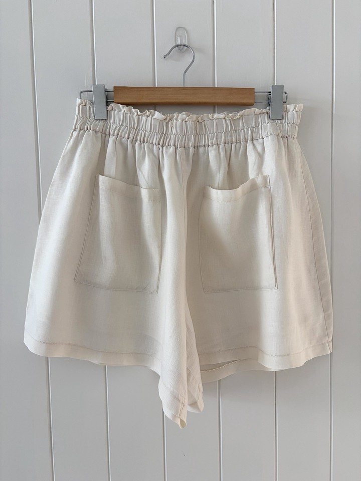 Dissh Linen Shorts Size 14 Off White Cream Front Pockets Elastic Waist Lined