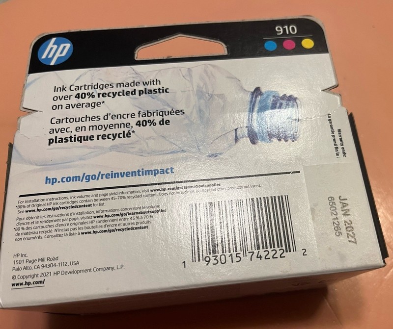 HP 910 Ink Cartridge 3-pack NEW