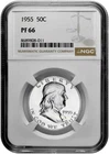 1955 50C Proof Silver Franklin Half Dollar NGC Graded PF 66 in New Holder