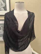 20 x68 Sheer Black Chiffon Beaded Scarf Wrap