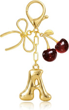 Bubble Initial Letter Keychain with Bow  Cherry, Cute Bag Charms for Women