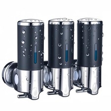 Wall Mounted Soap Dispenser for Shower, No Drilled Shampoo 3 Chamber Black