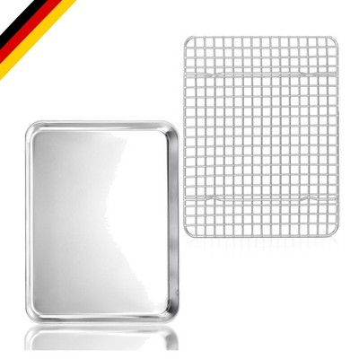 Edelstahl Backblech mit Abkühlgitter Set 26,3x20,5cm Backofen Backform