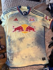 adidas New York Red Bulls MLS Soccer Jersey Shirt Size L Light Blue/Yellow