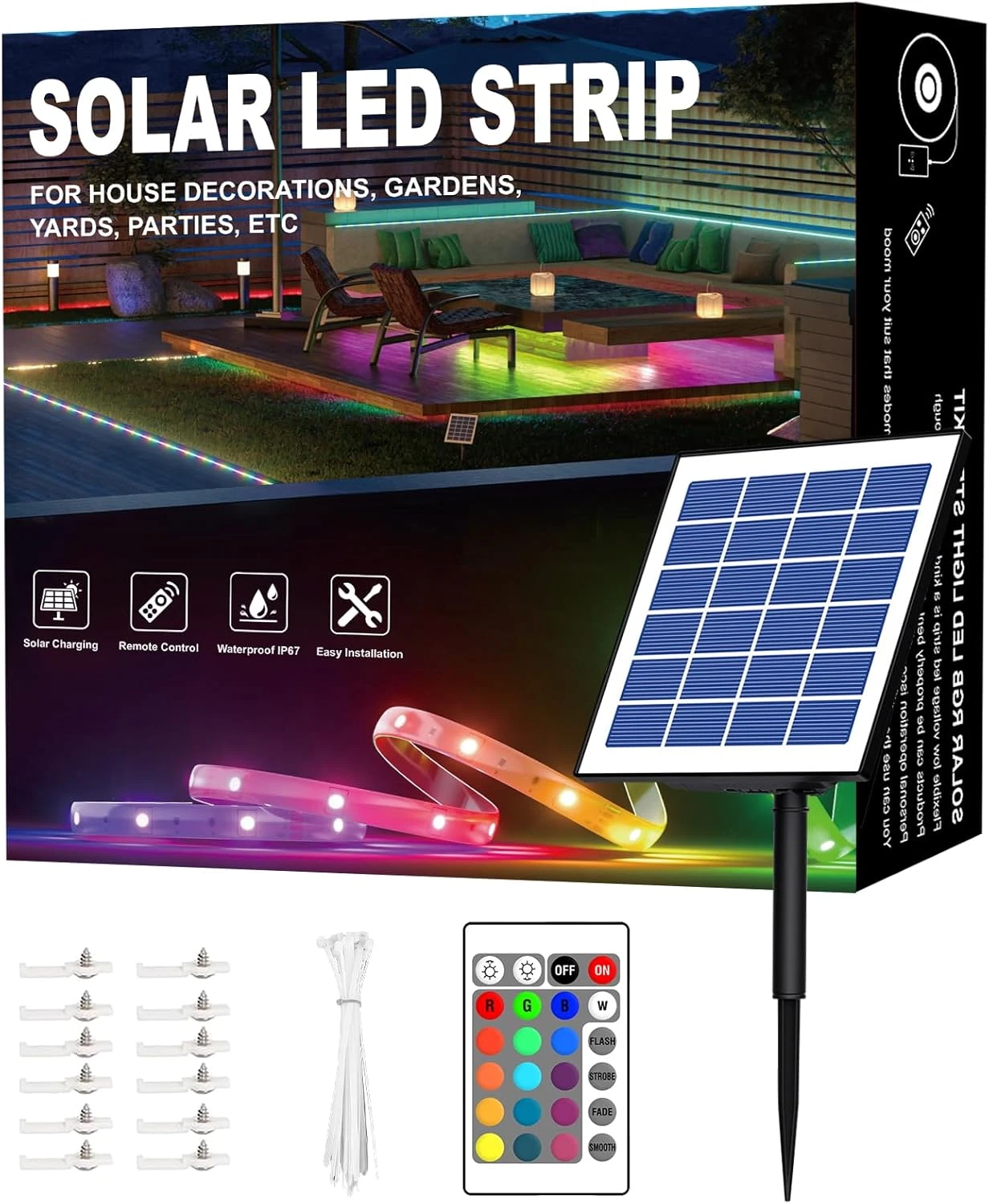 50Ft Waterproof RGB Outdoor LED Strip Lights with Remote & Timer for Patio Decor