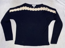 ST JOHN SPORT BLACK  CREAM CROCHET SLEEVE SWEATER SIZE SMALL