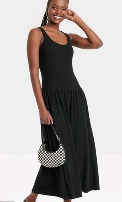 NWT Universal Thread Women's Ribbed Midi Sundress Drop Waist- Sz Small - Black