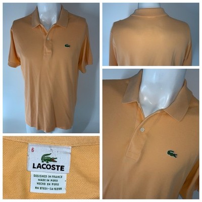Lacoste Polo Shirt Men s Sz. 6 / L Orange Cotton Short Sleeves Peru YGI U5-13