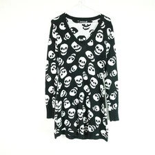 Sourpuss Sweater Dress Women SZ XL Skull Goth Punk Rockabilly Long Sleeve V Neck