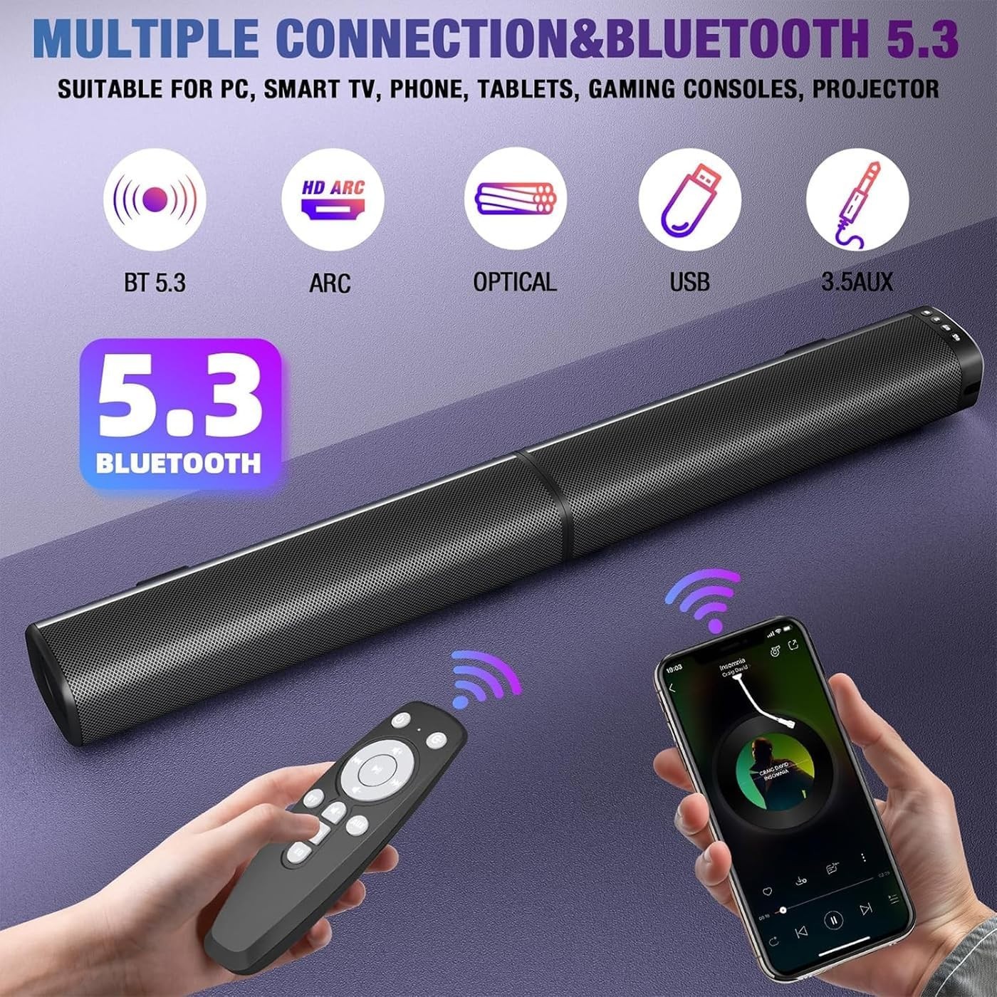 Soundbar for Smart TV, 100W Sound Bar Bluetooth 5.3 Soundbar, 2 in 1 — image 5