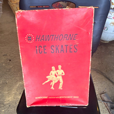 Vintage Hawthorne Men's Figure Ice Skates Size 10 Black Leather Lace-Up Stiff