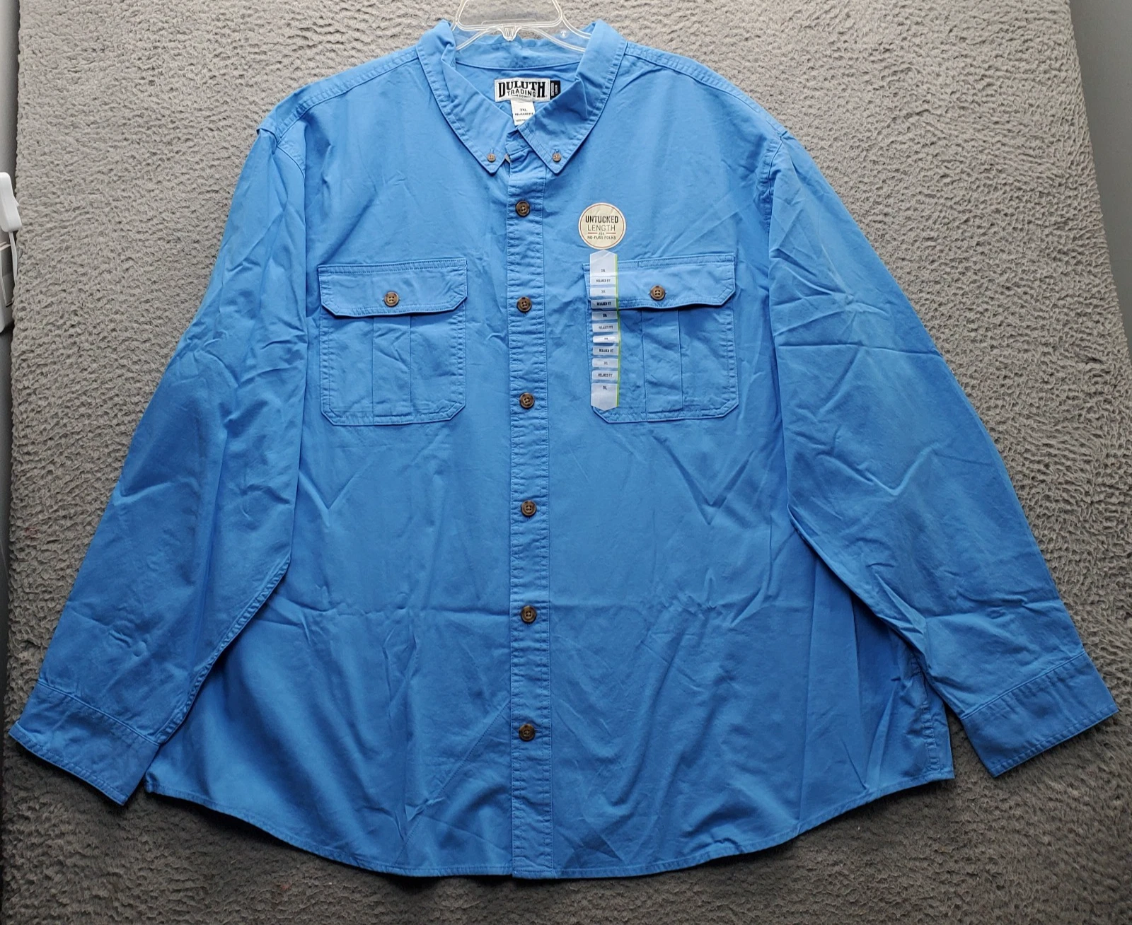 Duluth Trading Co Fishing Shirt Mens 3XL Blue Relaxed Fit Untucked Lakes Washed